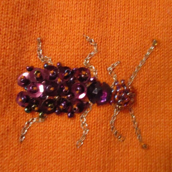 Central Falls Women's Orange Cardigan Sweater Embellished w/Flowers & Ants - Picture 5 of 8